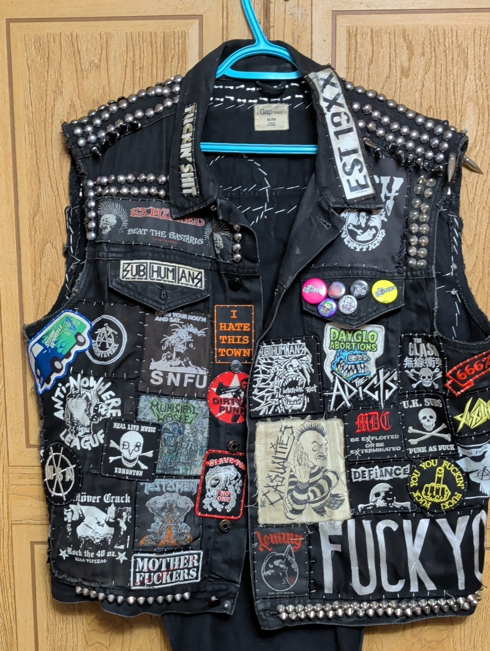 Black Studded Punk Vest with Band Patches